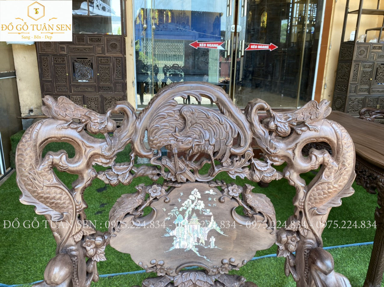 Hình ảnh bộ bàn ghế khánh rồng gỗ gụ 7 món